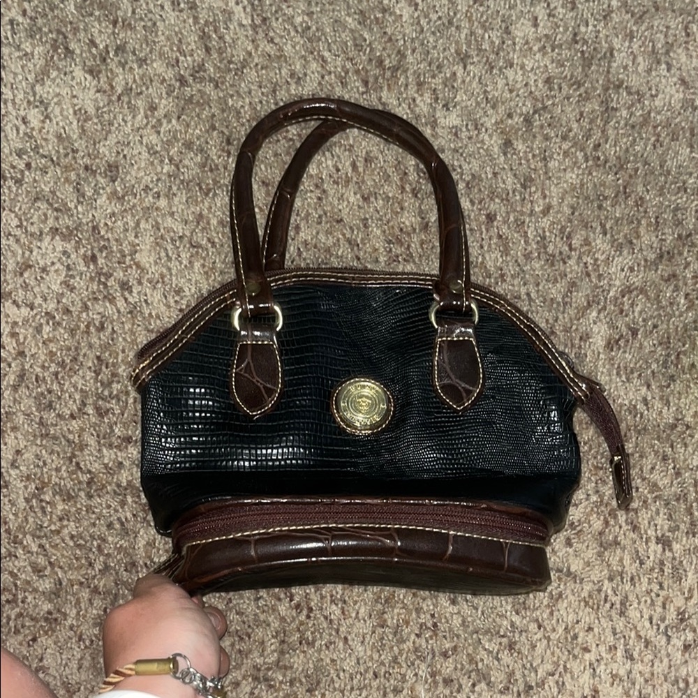 Elegant Black and Brown Mini Bag with Crocodile Texture